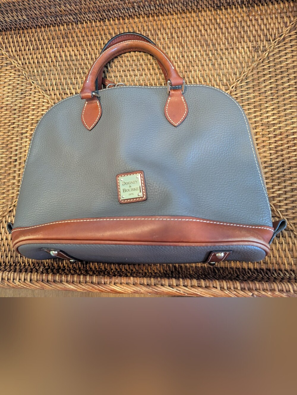 Dooney & Bourke Gray Leather Brief Style with Brown Trim